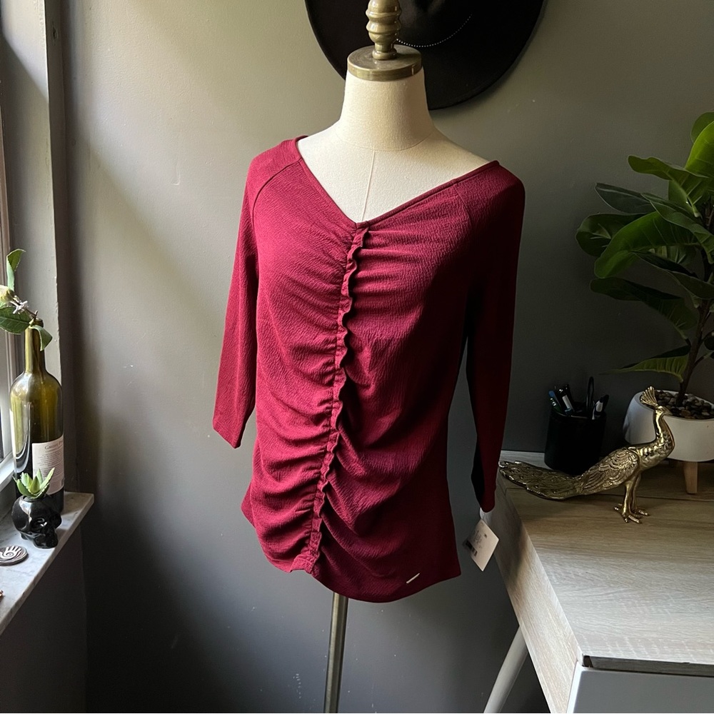 Ellen Tracy Pinot Noir Burgundy Shirt NWT Size Large Blouse